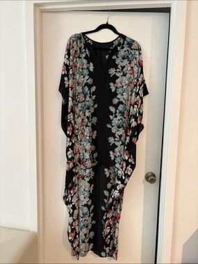 BCBG Max Azria Floral Black Kaftan Hi/Low Dress